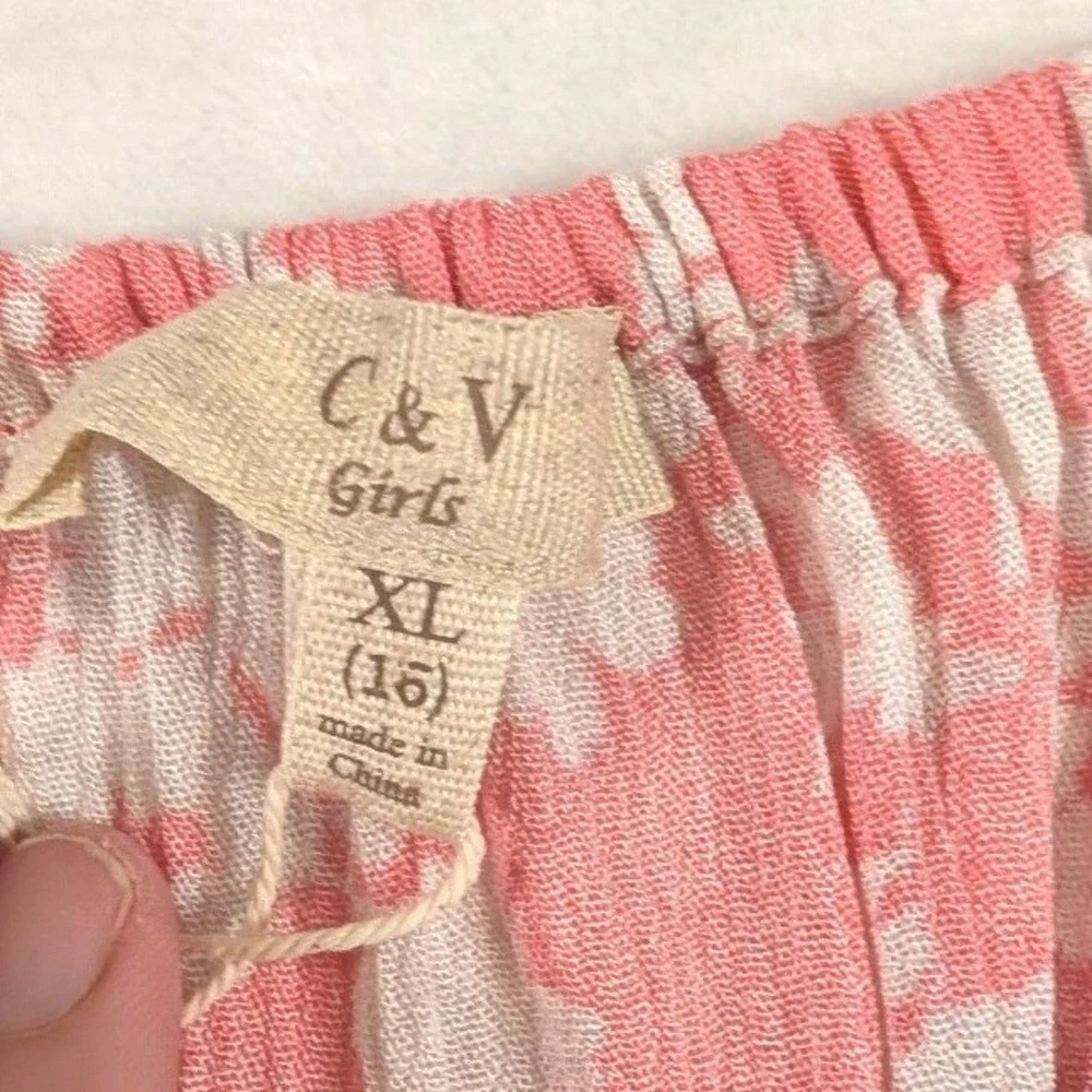 C & V Girls Floral Smocked Peasant Tops Lot of 3 Pink Blue Cream Boho Size XL - Picture 11 of 16
